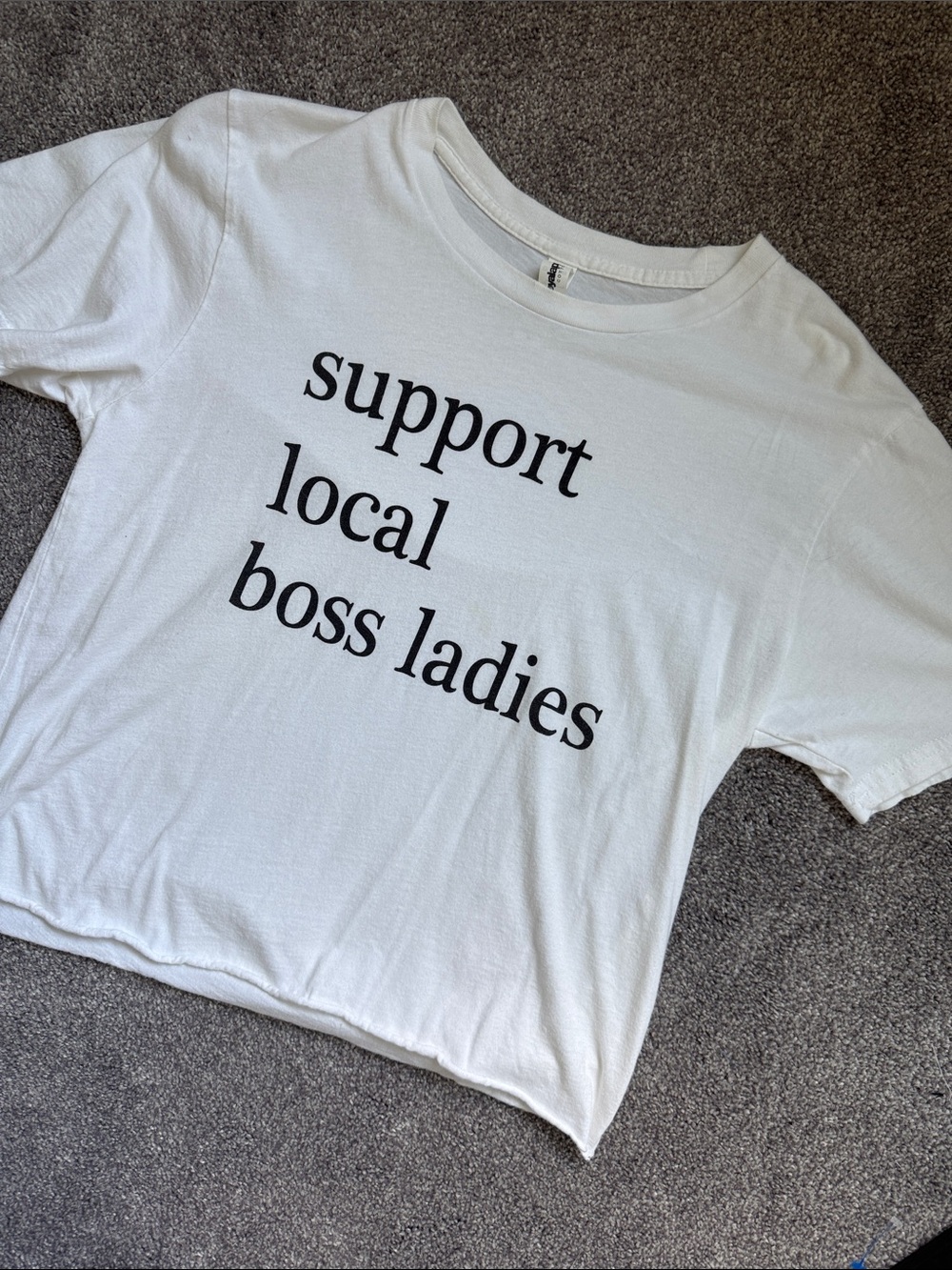 Support Local Boss Ladies Cropped White Graphic Tee